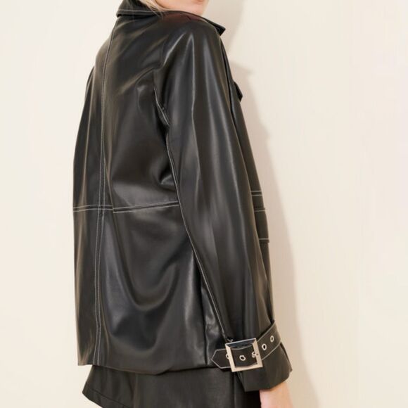 NWT WeWoreWhat Vegan Leather Western Jacket. In black with white stitching.  Siz - Picture 3 of 15